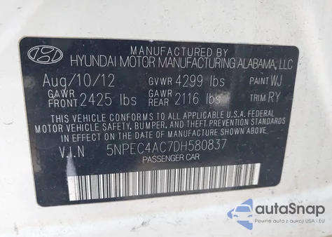 2013 Hyundai Sonata Limited from USA, damaged, VIN 5NPEC4AC7DH580837